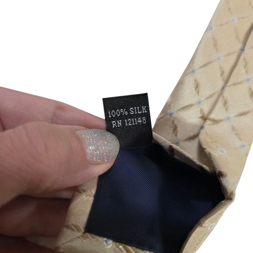 Sean John Fine Tailoring Mens Necktie Gold Blue Micro Silk Diamond Metallic Silk